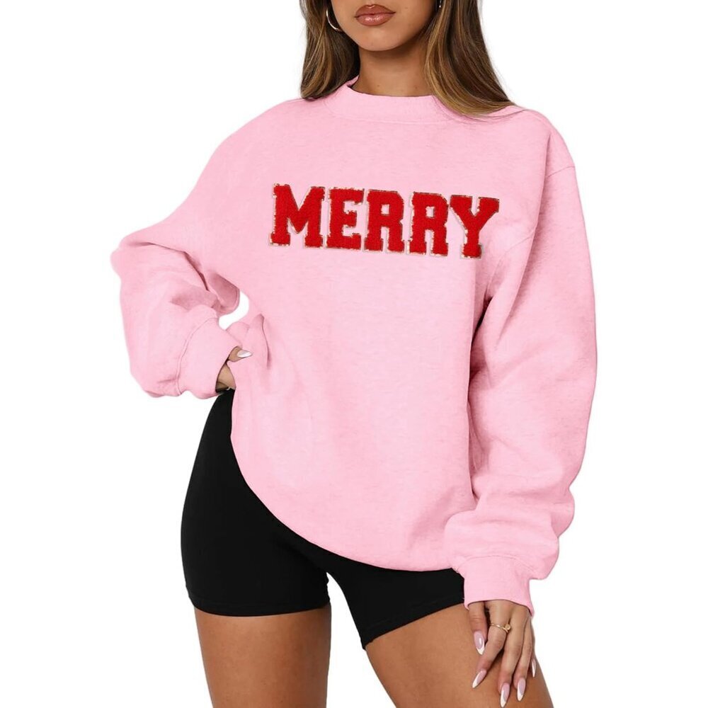 Women’s Christmas Sweatshirt Fleece Cotton Blend Oversized Crewneck